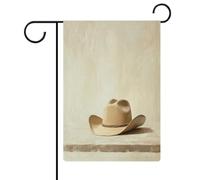 Bandiera da giardino con cappello da cowboy sul tavolo, bandiera da giardino, per esterni, festività, festività, bandiera, su entrambi i lati, 30,5 x 45,7 cm