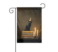 Bandiera da giardino con cappello da strega a forma di gatto nero, 30 x 45 cm, verticale, double face, decorazione per casa colonica, vacanze, esterni, bandiera da cortile
