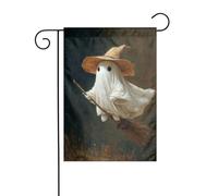 Bandiera da giardino con cappello da strega che vola sulla scopa, 30 x 45 cm, verticale, double face, per fattoria, vacanze, decorazioni esterne