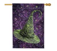 Bandiera da giardino con cappello da strega di Halloween, motivo Web viola e nero, decorazione per esterni, in iuta su entrambi i lati, decorazione per prato per feste autunnali, 71 x 101 cm