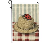 Bandiera da giardino con cappello di paglia a forma di coccinella, striscione decorativo per esterni, decorazione per prato primaverile ed estivo, decorazione per la casa, graziosa bandiera da cortile
