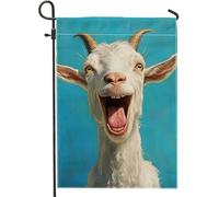 Bandiera da giardino con capra che ride, striscione bianco per cortile con animali per primavera estate, decorazione per la casa fantasiosa decorazione per prato su entrambi i lati, perfetta per feste