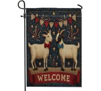 Bandiera da giardino con capra di benvenuto, papillon rosso e blu, decorazione per la casa e il giardino, decorazione da giardino su entrambi i lati, decorazione per feste all'aperto, 71 x 101 cm