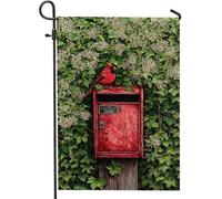 Bandiera da giardino con cardinale su cassetta postale rossa, vivace decorazione primaverile estiva da giardino, bandiera su entrambi i lati ispirata alla natura, per decorazione esterna della casa