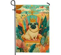 Bandiera da giardino con carlino reale, striscione floreale colorato per esterni, divertente decorazione estiva per prato, bandiera da giardino su entrambi i lati, per gli amanti degli animali, 30,5 x