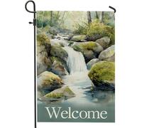 Bandiera da giardino con cascata di benvenuto, bandiera da giardino verde scenica decorativa per esterni, bandiera a doppia faccia per giardino naturale, decorazione per giardino e cortile