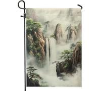 Bandiera da giardino con cascata di montagna, bandiera per esterni con scena naturale, bandiera da cortile in poliestere su entrambi i lati, decorazione per la casa per tutte le stagioni, 30,5 x 45,7