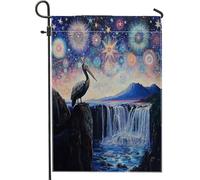 Bandiera da giardino con cascata di pellicano, primaverile ed estate, fuochi d'artificio cielo notturno paesaggio decorazione per esterni, striscione decorativo per festival casa prato 30,5 x 45,7 cm