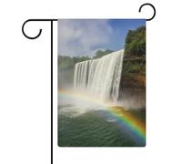 Bandiera da giardino con cascata e arcobaleno su entrambi i lati, 30,5 x 45,7 cm, bandiera verticale in lino, bandiere per la casa durevoli per feste decorative all'aperto