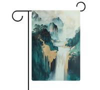 Bandiera da giardino con cascate verde smeraldo e azzurro, bandiera esterna per case e cortili, in iuta su entrambi i lati, 30,5 x 45,7 cm