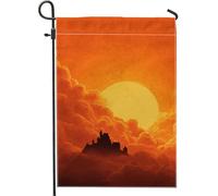 Bandiera da giardino con castello al tramonto, bandiera arancione con nuvole e tramonto per la casa, bandiera da giardino in iuta su entrambi i lati, decorazione stagionale per esterni, 71 x 101 cm