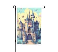 Bandiera da giardino con castello da favola, 12x18 pollici, stampa fronte-retro, per interni ed esterni, per decorazioni domestiche, striscioni, foto e fondali.