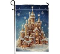 Bandiera da giardino con castello di pan di zenzero, bandiera invernale per esterni, bandiera natalizia in iuta da cortile per le festività natalizie, decorazione natalizia per patio, prato, 30,5 x