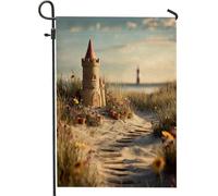 Bandiera da giardino con castello di sabbia estiva, bandiera floreale per esterni con castello di spiaggia, bandiera su entrambi i lati per decorazione del prato per vacanze 30,5 x 45,7 cm