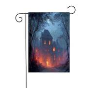 Bandiera da giardino con castello gotico nel bosco, 30 x 45 cm, verticale, double face, decorazione per case coloniche