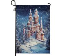 Bandiera da giardino con castello innevato, bandiera decorativa per esterni rossa e bianca, bandiera double face in iuta per la stagione natalizia, decorazione per terrazze, prato, 30,5 x 45,7 cm