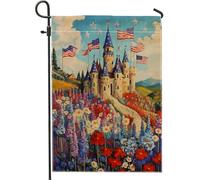Bandiera da giardino con castello patriottico, rosso, bianco e blu, decorazione stagionale per esterni, design floreale vivace, decorazione da cortile su entrambi i lati, decorazione per il giorno