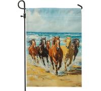 Bandiera da giardino con cavalli al galoppo, bandiera da giardino con cavalli marroni e marrone chiaro, bandiera decorativa da spiaggia su entrambi i lati, per esterni in stile fattoria estiva