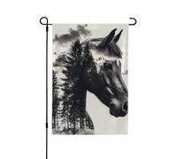 Bandiera da giardino con cavalli e foreste realistiche, 70 x 102 cm, double face, decorativa per esterni, in poliestere, resistente alle intemperie, per prato, patio, balcone, cortile, decorazione per