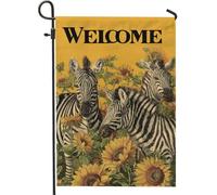Bandiera da giardino con cavallo a righe di benvenuto, decorazione per esterni con girasole floreale giallo, striscione su entrambi i lati in iuta per prato, decorazione per la casa primaverile ed