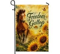 Bandiera da giardino con cavallo, bandiera rustica con girasole e farfalla estiva gialla in iuta decorativa su entrambi i lati, per esterni, patio, prato, portico anteriore, balcone, 30,5 x 45,7 cm