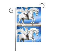 Bandiera da giardino con cavallo bianco rampante, decorazione da cortile, 12x18 pollici per giardino, terrazza, balcone