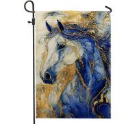 Bandiera da giardino con cavallo blu, elegante bandiera equina per esterni, bandiera da cortile su entrambi i lati, decorazione stagionale per la casa, decorazione per prato per tutte le occasioni