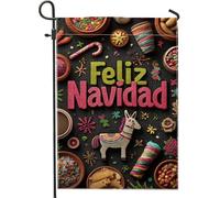 Bandiera da giardino con cavallo magico, bastoncino di zucchero natalizio con filo colorato pesca brillante su entrambi i lati, bandiere decorative per esterni, patio, prato, portico anteriore