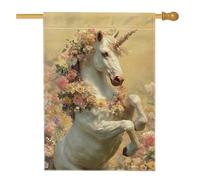 Bandiera da giardino con cavallo magico floreale primaverile, cavallo bianco con fiori di pesco, striscione decorativo per esterni, bandiera da giardino in iuta su entrambi i lati, decorazione per