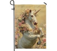 Bandiera da giardino con cavallo magico floreale primaverile, cavallo bianco con fiori di pesco, striscione decorativo per esterni, bandiera da giardino in iuta su entrambi i lati, decorazione per