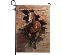 Bandiera da giardino con cavallo marrone, decorazione realistica per esterni, in iuta su entrambi i lati, per la decorazione della casa e del giardino, 30,5 x 45,7 cm