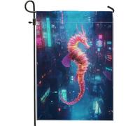 Bandiera da giardino con cavallucci marini al neon, decorazione oceanica colorata per casa estiva, bandiera artistica su entrambi i lati per elegante decorazione per prato all'aperto, 30,5 x 45,7 cm