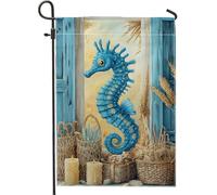 Bandiera da giardino con cavallucci marini blu oceano, decorazione nautica costiera per cortile, striscione su entrambi i lati, decorazione estiva per prato all'aperto, 30,5 x 45,7 cm