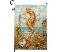 Bandiera da giardino con cavallucci marini costieri, decorazione nautica dorata per esterni, striscione su entrambi i lati, in iuta, decorazione estiva per prato per patio e cortile, 30 x 45 cm