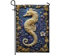Bandiera da giardino con cavallucci marini, elegante striscione decorativo marino, bandiera blu su entrambi i lati, per esterni, decorazione stagionale per prato 30,5 x 45,7 cm
