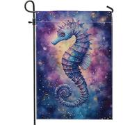 Bandiera da giardino con cavallucci marini, motivo viola subacqueo, decorazione per la casa, in tessuto su entrambi i lati, decorazione stagionale per esterni, 30,5 x 45,7 cm