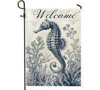 Bandiera da giardino con cavallucci marini nautici, bandiera blu costiera marina, decorazione estiva per esterni, bandiera artistica su entrambi i lati per casa e giardino, 30,5 x 45,7 cm