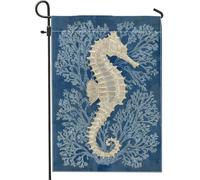 Bandiera da giardino con cavallucci marini nautici, decorazione blu oceano per esterni, bandiera da giardino in iuta su entrambi i lati, decorazione estiva per la casa e la spiaggia, 30,5 x 45,7 cm