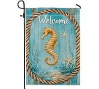 Bandiera da giardino con cavallucci marini nautici, decorazione oceanica per prato estivo all'aperto, bandiera in tessuto su entrambi i lati per la decorazione della casa 30,5 x 45,7 cm