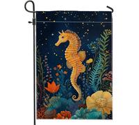 Bandiera da giardino con cavallucci marini nautici, striscione decorativo per la casa, bandiera arancione in tessuto su entrambi i lati, per decorazione estiva per esterni, 30,5 x 45,7 cm