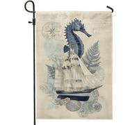 Bandiera da giardino con cavallucci marini nautici, striscione decorativo per la casa, bandiera blu marina su entrambi i lati, bandiera da giardino in iuta per esterni, decorazione per prato 30,5 x