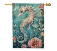 Bandiera da giardino con cavallucci marini subacquei, bandiera da giardino blu oceano marino, bandiera floreale su entrambi i lati, decorazione per prato all'aperto, tema spiaggia estiva 71 x 101 cm