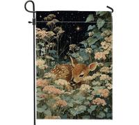 Bandiera da giardino con cerbiatto notturno stellato, fiori di campo con cervi, decorazione per la casa, doppio lato, decorazione stagionale per prato per primavera ed estate, 30,5 x 45,7 cm