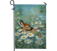Bandiera da giardino con cerbiatto primaverile e estivo, grazioso cervo e farfalle, decorazione floreale per la casa e il prato, bandiera artistica su entrambi i lati, decorazione per esterni, 30,5 x