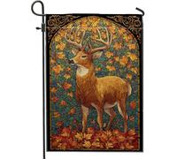 Bandiera da giardino con cervi autunnali, striscione in vetro colorato marrone, bandiera su entrambi i lati in iuta per cortile, decorazione per esterni, 30,5 x 45,7 cm