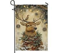 Bandiera da giardino con cervi per le vacanze invernali, bandiere marroni con animali per esterni, bandiera da cortile in iuta su entrambi i lati per Natale, decorazione per prato a tema natura, 30,5