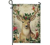 Bandiera da giardino con cervi per le vacanze invernali, striscione festivo rosso e verde per esterni, in iuta su entrambi i lati, decorazione per feste di Natale, 30,5 x 45,7 cm