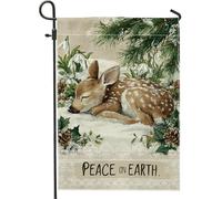 Bandiera da giardino con cervi, rustica invernale, bucaneve in pino invernale marrone su entrambi i lati, piccola bandiera da giardino per esterni, patio, prato, portico anteriore, balcone, 30,5 x