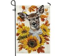 Bandiera da giardino con cervo autunnale, girasoli gialli con foglie autunnali per la casa, bandiera decorativa per la casa su entrambi i lati, in iuta, decorazione stagionale per esterni, 30,5 x 45,7