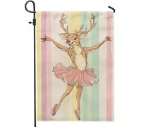 Bandiera da giardino con cervo ballerina, bandiera decorativa per esterni, bandiera stagionale in iuta su entrambi i lati, per casa e giardino, graziosa decorazione per prato 30,5 x 45,7 cm